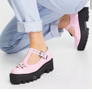Lamoda chunky t-bar shoes in pale pink patent